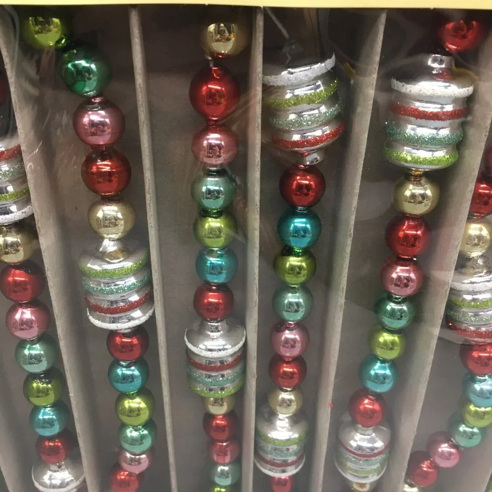 x3 Radko Shiny Brite Glass Christmas Tree Garland Figural Red Pink Aqua 7/ 21ft